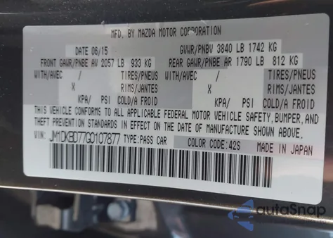 2016 Mazda Cx-3 Grand Touring из США, поврежденный, VIN JM1DKBD77G0107877